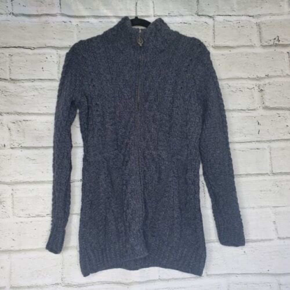 Aran Sweater Market Charcoal Gray Merino Wool Zip Cardigan Womens Small